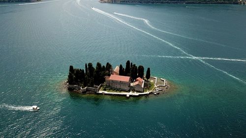 High angle view of boats in sea