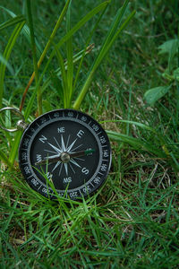 Close-up of telephone on field