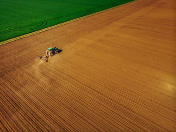 High angle view of tractor in farm