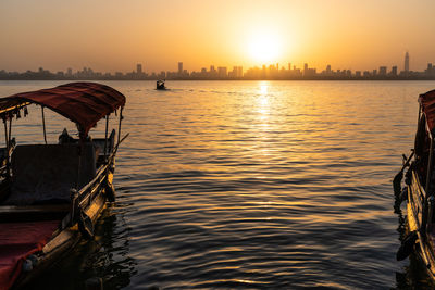 Scenic view of sea against sky during sunset