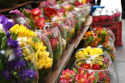 Close-up of colorful flowers in market