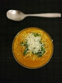 High angle view of soup in plate