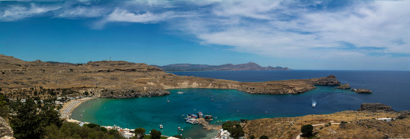 Panoramic view of sea and rocks against sky