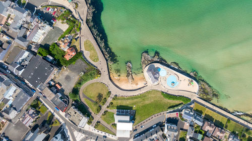 High angle view of buildings in city