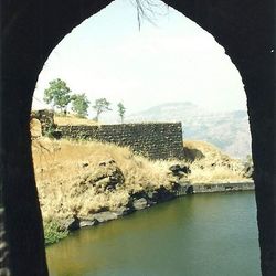 View of built structure in water