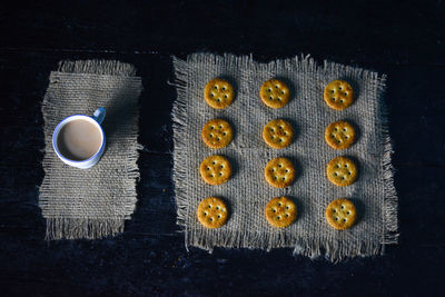 Directly above shot of coffee cup on table