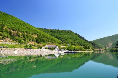 Scenic view of lake against clear sky