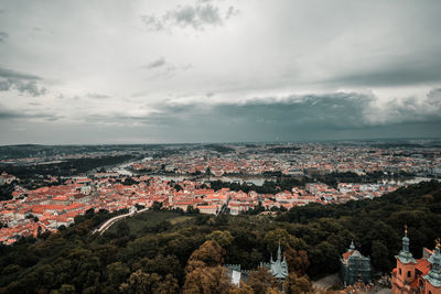 High angle shot of townscape against sky