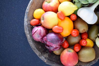 High angle view of fruits in container