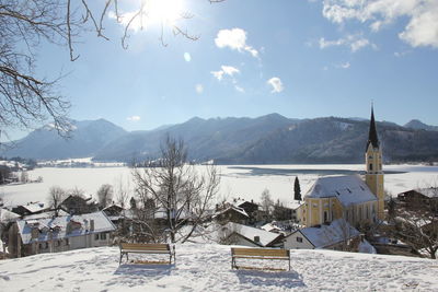 Scenic view of mountains against sky during winter