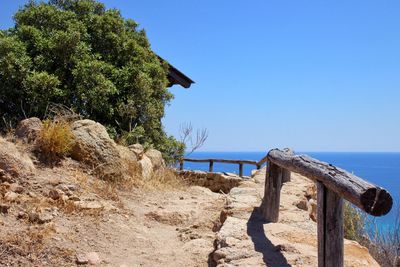 Scenic view of sea against clear blue sky