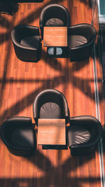 High angle view of empty seats on table