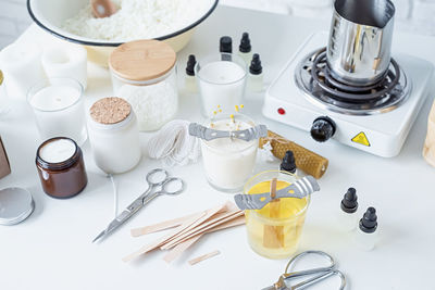 High angle view of food on table