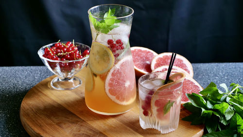 Close-up of drink served on table