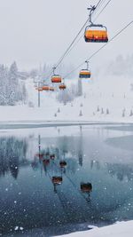 High angle view of overhead cable car in winter