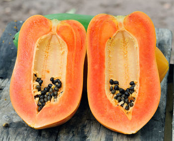 Close-up of orange fruit on table