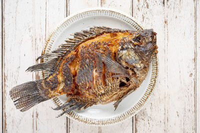 High angle view of fish on table
