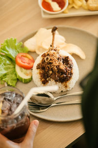 Close-up of food in plate on table