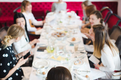 Women having meeting bluer soft focus