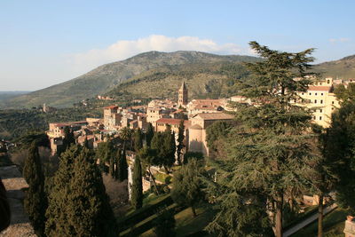 High angle view of townscape against sky