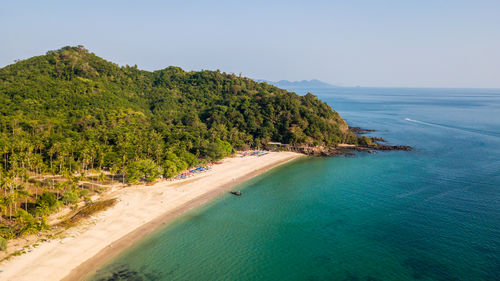 Aerial view of farang beach or charlie beach, farang beach on mook island