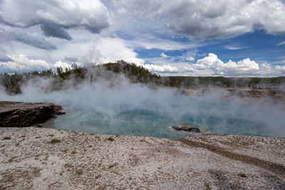 Scenic view of volcanic geyser