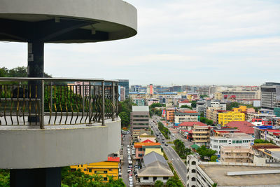 High angle view of buildings against sky