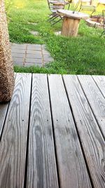 High angle view of bench in park