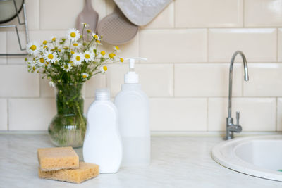 Ecologic dish washing concept. natural sponghes,wooden box,ecofriendly lifestyle