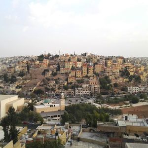 High angle view of buildings in city