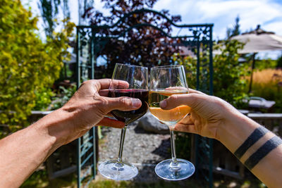 Close-up of hand holding wine glass