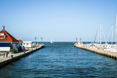 Scenic view of sea against clear blue sky