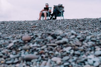 Surface level of people on beach