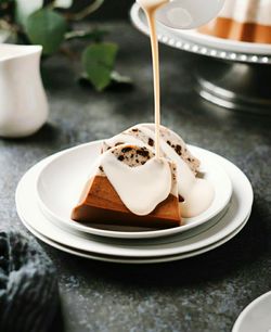 Close-up of dessert in plate on table