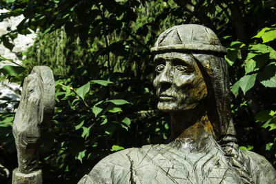 Close-up of statue against trees