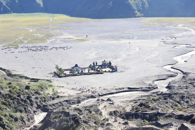 High angle view of snow covered landscape