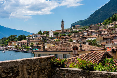 High angle view of buildings in city