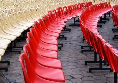 High angle view of empty chairs