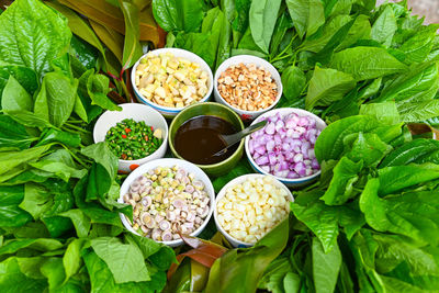 High angle view of food on table