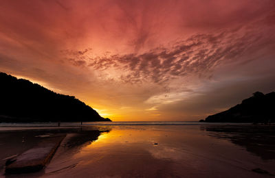 Scenic view of beach against sky during sunset