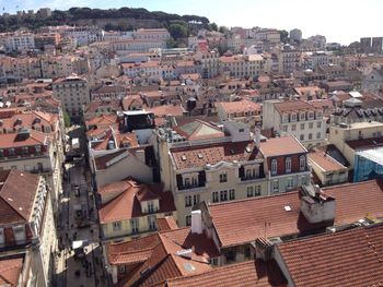 High angle view of houses in town