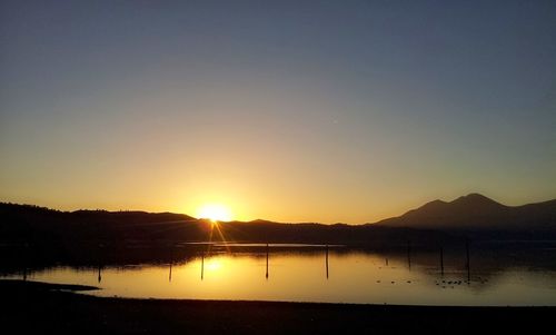 Scenic view of lake at sunset