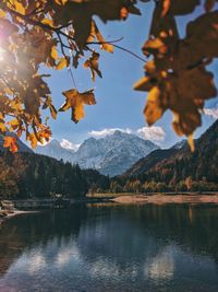 Scenic view of lake against sky during autumn