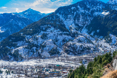 High angle view of snowcapped mountains