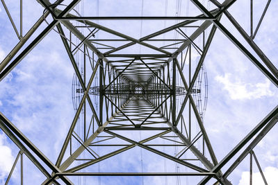 Low angle view of electricity pylon against clear sky
