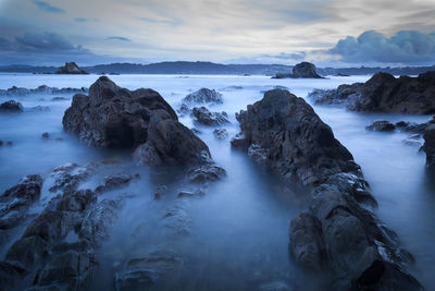 Panoramic view of sea against sky during sunset