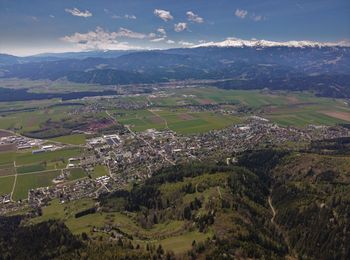 Aerial view of townscape against sky