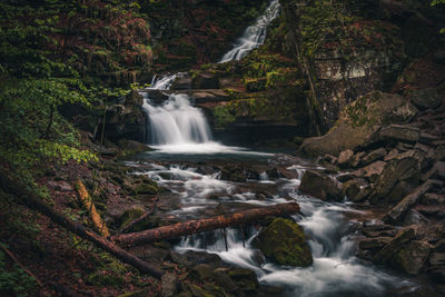 Satiny waterfalls. breathtaking, untouched nature around the water beskydy mountains, czech republic