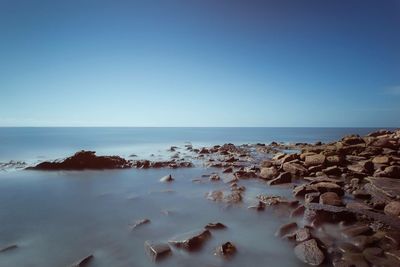 Scenic view of sea against clear sky