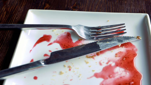 High angle view of bread in plate